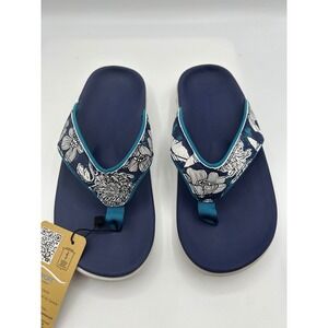 Spenco Yumi Tropical Sandals Womens Size 6W Navy Blue Floral Orthotic,New w/Tags